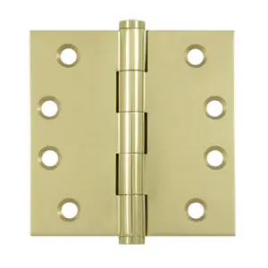 212 MAIN DSB43-UNL 4x4 in. Square Solid Brass Hinges - Unlacquered Bright Brass, Pack of 2, Screws, Wood Screws