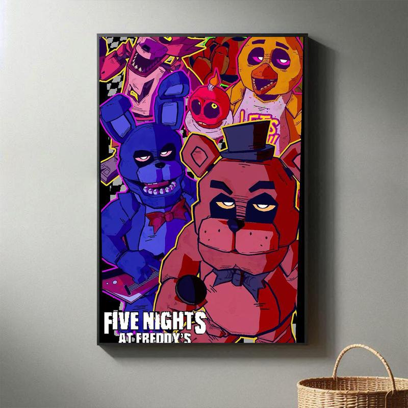 Five Nights at Freddy's Poster Freddy Wall Poster Celebrate Group Movie For Kids Room Bedroom Decor Game Lovers Canvas Art Print Teen Fans Girls Boys Birthday Gifts