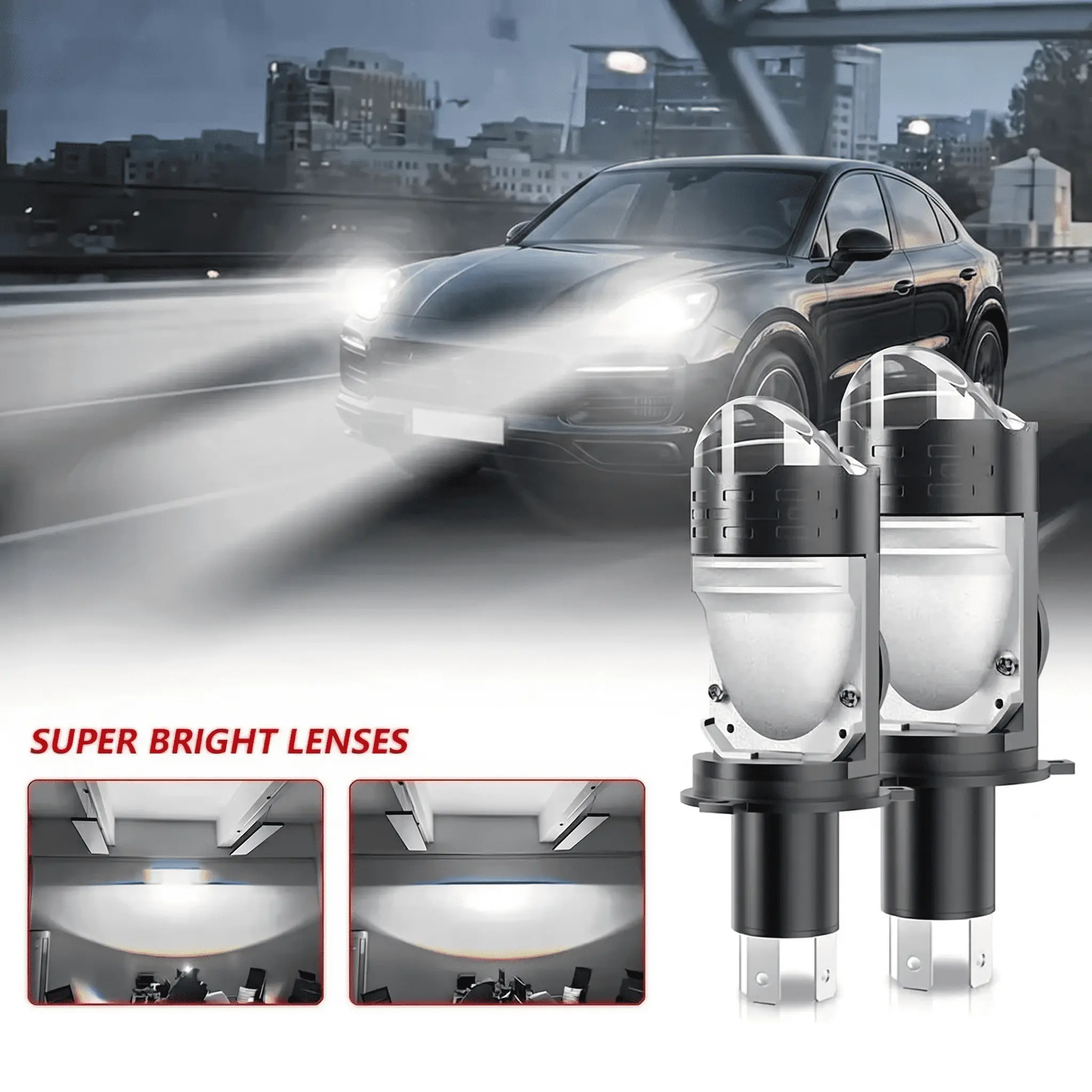 OKCKMK White LED Headlight Kit with Lens, High-Low Beam Bulbs, 6000K Ultra-Bright High Lumen, Compatible with Cars, Trucks, ATVs
