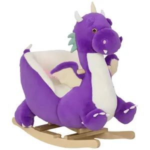Qaba Baby Rocking Horse, Ride Dragon, Kids Ride On Toy with Realistic Dragon Roar and Safety Belt, Plush Animal Rocker for Kids, Purple