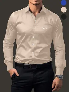 Men's Solid Long Sleeve Stretch Button Up Shirt, Button Front Shirt, Business Formal Comfy Shirt for Work Office, Fashion Men's Clothes for All Seasons, Menswear
