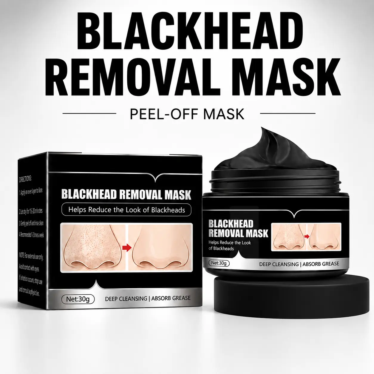 Black Peel-Off Face Mask, Deep Cleansing Blackhead Care Mask for Face and Nose, Pore Cleansing, Hydrating and Moisturizing Daily Facial Care