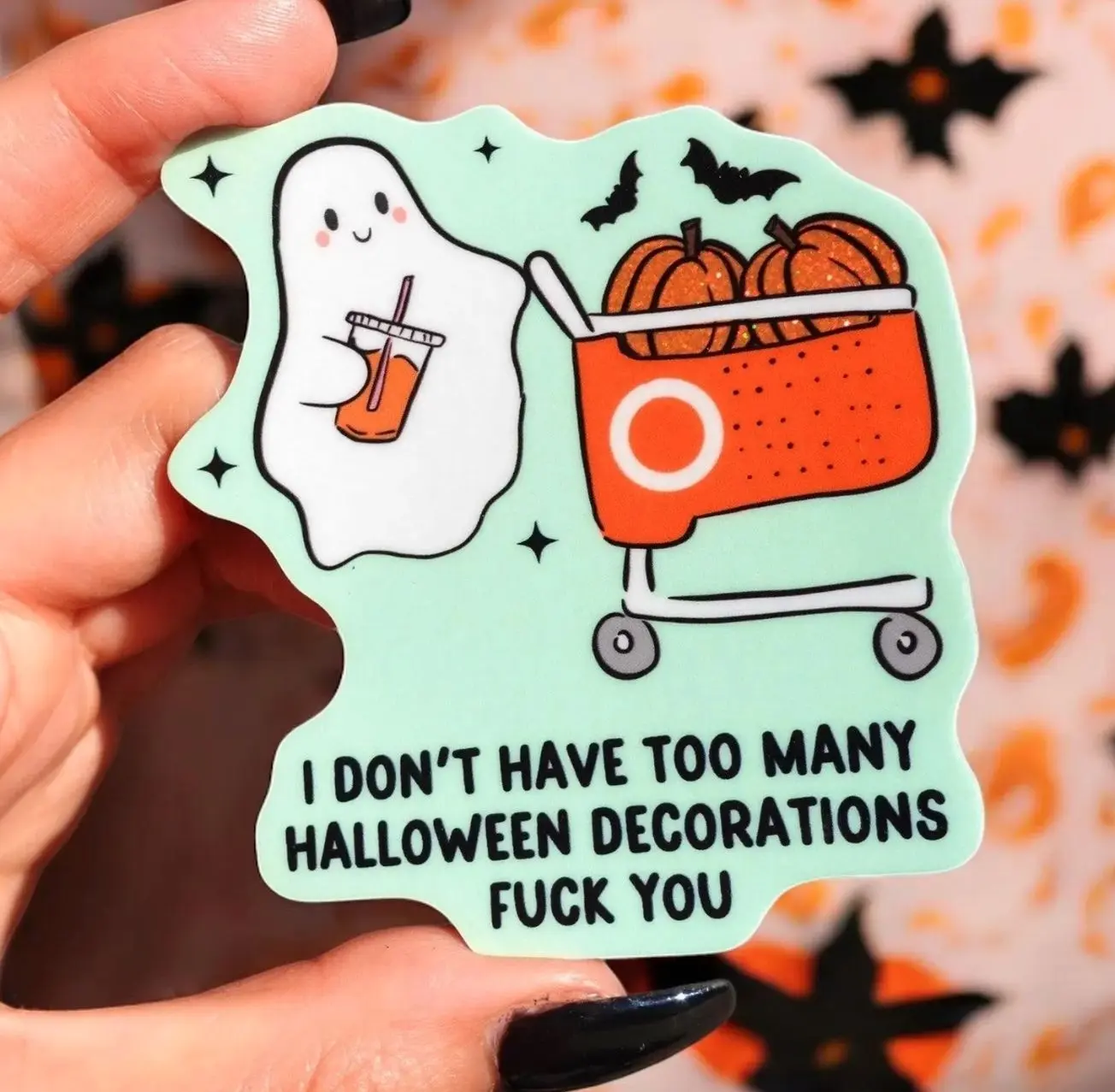 Funny Halloween Ghost Sticker, Glitter Vinyl Decal, Cars, Trucks, Laptops, Coolers, Toolboxes, Windows & More, Vinyl Sticker