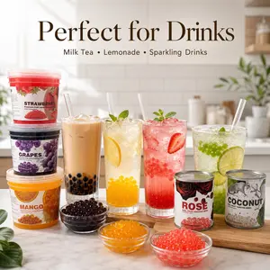 T&Tea Popping Boba Surprise Flavor Bundle, 4 Tubs( 7.5- 11.04 lbs total ).Assorted Fruit Juice&Fruit Pulp Flavors, Big Size Boba Pearls for Milk Tea, Lemonade, Sparkling Drinks & Desserts