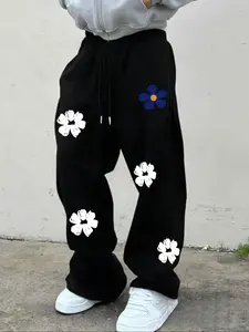 Men's Gothic Style Wide Leg Pants, Street Fashion Trend, Floral Print, Oversized Lazy Fit, Multiple Colors Available, All Seasons, Casual Street Comfy