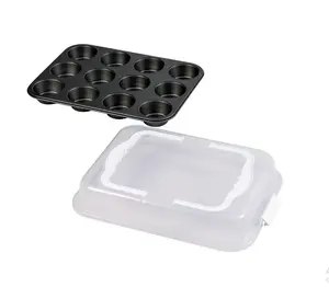 Muffin Pan with Plastic Lid and Carry Handle – 12 Cup