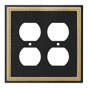 Harmon Black and Brushed Gold Double Duplex Decorative Outlet Cover