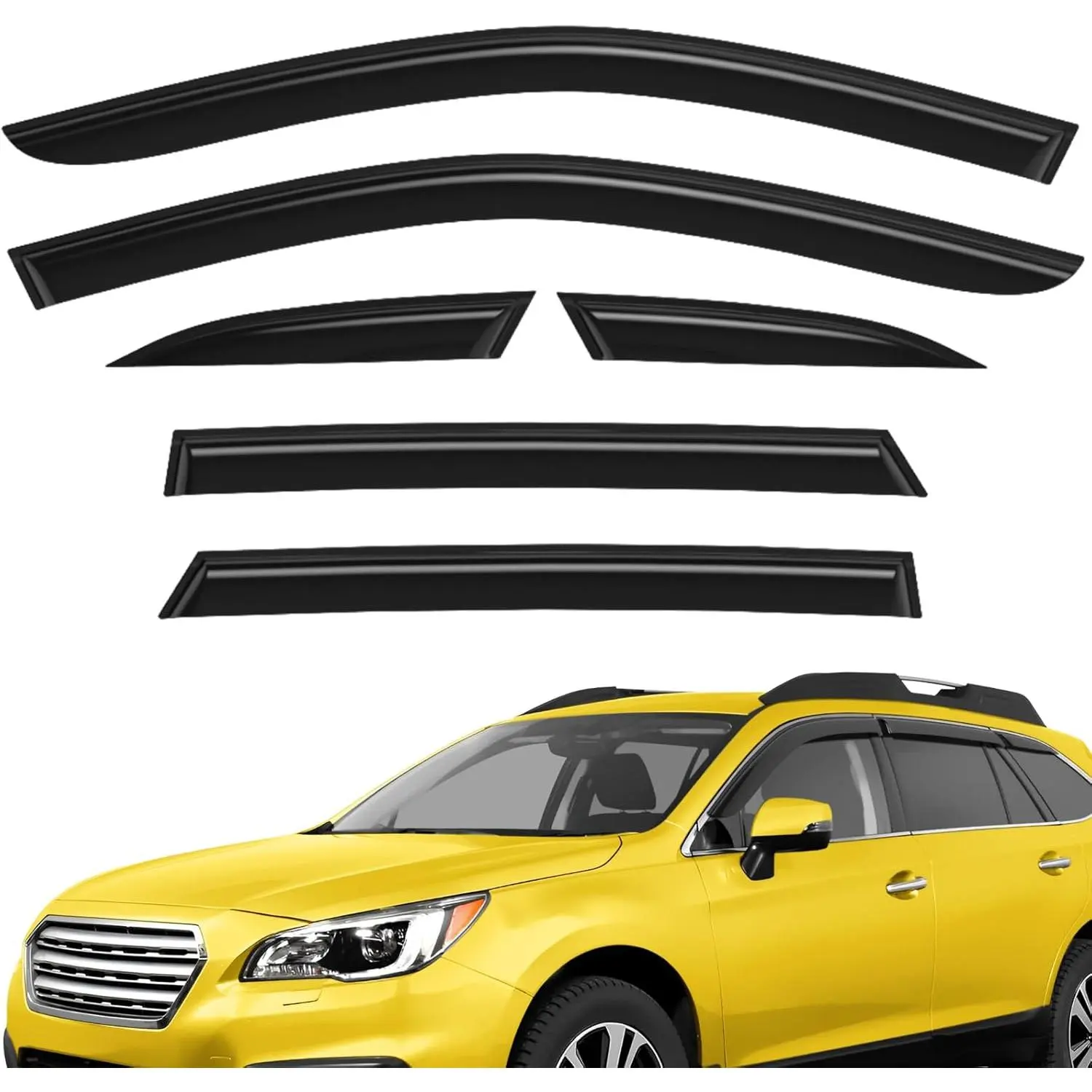 Aeroguys Polycarbonate Extra Durable Tape-On Window Deflectors - Set of 6 Custom Fit Rain Guards, Sun Protection, Glare Reduction Exterior Car Accessories for Subaru Outback 2015-2019 AG0302
