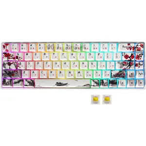 GK68 68-Key RGB Backlit Gaming Keyboard with Plum Blossom Keycaps, Hot Swappable Yellow Mechinery Switches, Type C Wired Mechanical Keyboard for Win/ OS