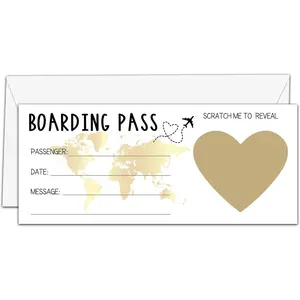 Scratch Surprise Boarding Pass, 1 Set Make Your Own DIY Travel Ticket, Surprise Reveal Card for Holiday, Christmas, Wedding, Birthday, Anniversary, Party (3.5"x8" )-A001