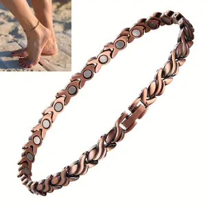 Elegant Magnetic Leaf Anklet for Women - Pure Copper, 3500 Gauss Powerful Magnets, Adjustable Fit