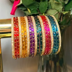 Multicolor Kashmiri Glass Bangles - Vibrant Colors & Elegant Design for Women's Jewelry