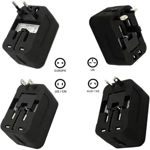 Universal Multi-functional Travel Charger Premium All in One Adapter with Dual USB Ports for USA EU UK AUS Fast Charging 5V/6A for Smartphones Tablets and More Black