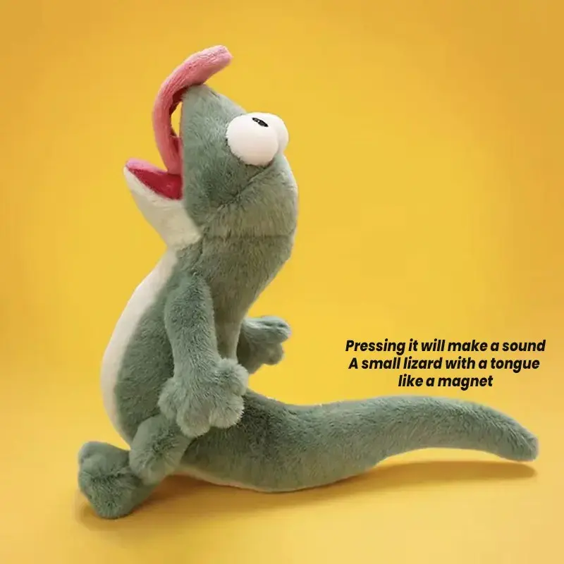 Green Sounding Lizard Abstract Funny Doll Figurine Cuddly Soft Stuffed Animal Decoration Tongue Sticking With Magnetic Attraction Children's Toy Birthday Gift