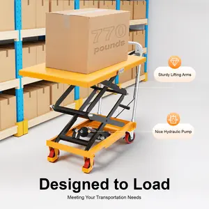 Hydraulic Scissor Lift Table 770lbs 35.8x19.7in Q235 Steel 4 PU Wheels Height Adjustable Sturdy Durable for Factory Warehouse Supermarket Material Handling Welding Cart Mobile Folding Trolley Collapsible Wagon