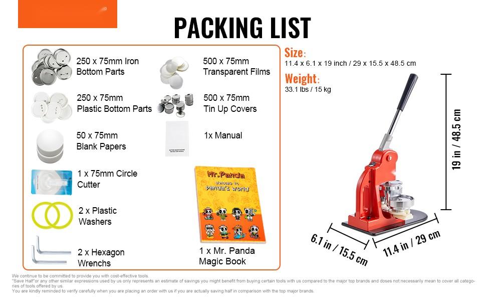 Button Maker Machine For Custom Badges And Pins, 3 Inch (75mm) Press Kit With 500 Parts, Badge Pin Press Tool, DIY Craft Equipment, Button Making Starter Kit, Adjustable Lever, Durable Steel Construction, Includes Parts And Guide