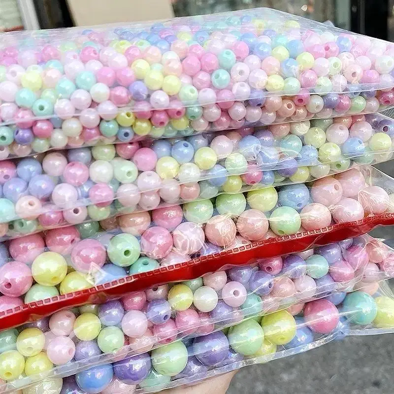 Acrylic Round Beads 6mm/8mm/10mm Whole Bag 500g Assorted Colors in Clear Pink Purple Blue Multi-Colored Designs for Keychain Beading Accessories Beaded Jewelry