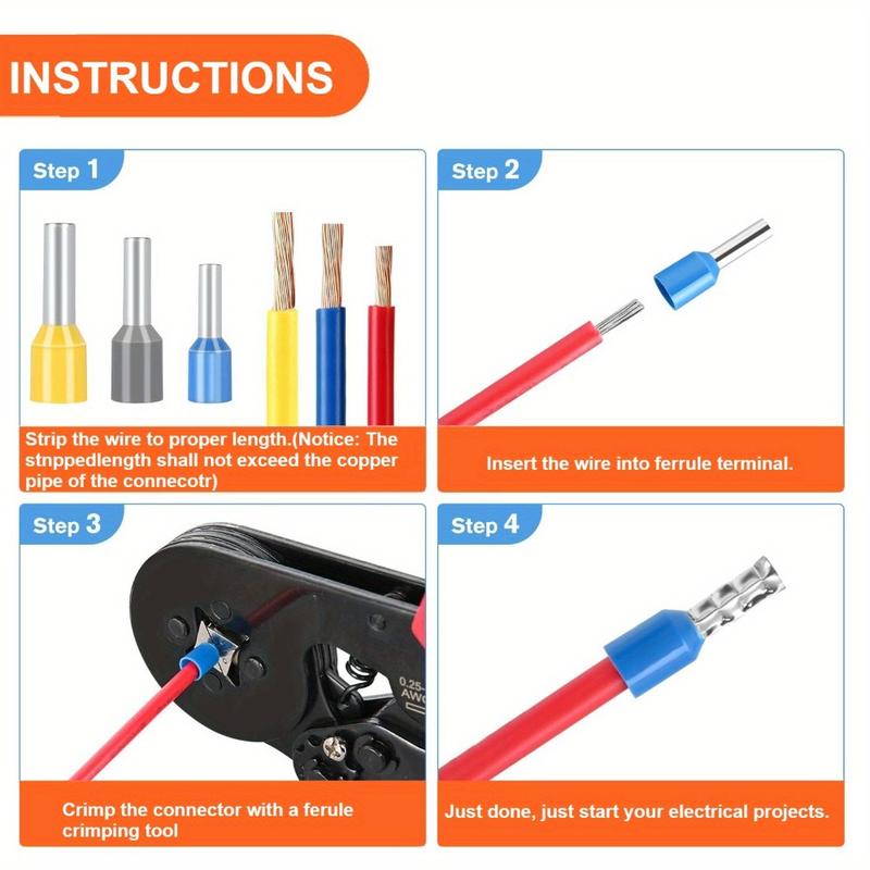 2164pcs Mini Electrician Crimp Set, Suitable for HSC8 6-6 Crimp Pliers 0, 25-6mm² / AWG23-10, Includes 2000pcs of 7 Various Sizes VE Tube Type Terminals + 164pcs of Thermal Insulation, with Durable Plastic Handle and Wire Repair Clips, Ideal for Home