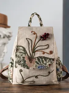 Bohemian Ethnic Style Beaded Grape Backpack, Large Capacity Fashion Flap Dual Shoulder Bag, Original Design, All Seasons