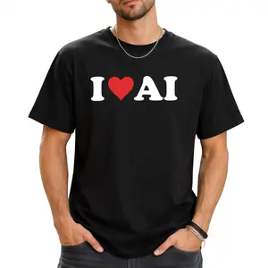 I Heart Ai I Love Ai Programmer T-Shirt, Men'S And Women'S Four Seasons Casual Round Neck Outdoor Short-Sleeved T-Shirt, Christmas T-Shirt, Mens T Shirt, Gifts for Men, Slightly Elastic, 100%, S-XXXL