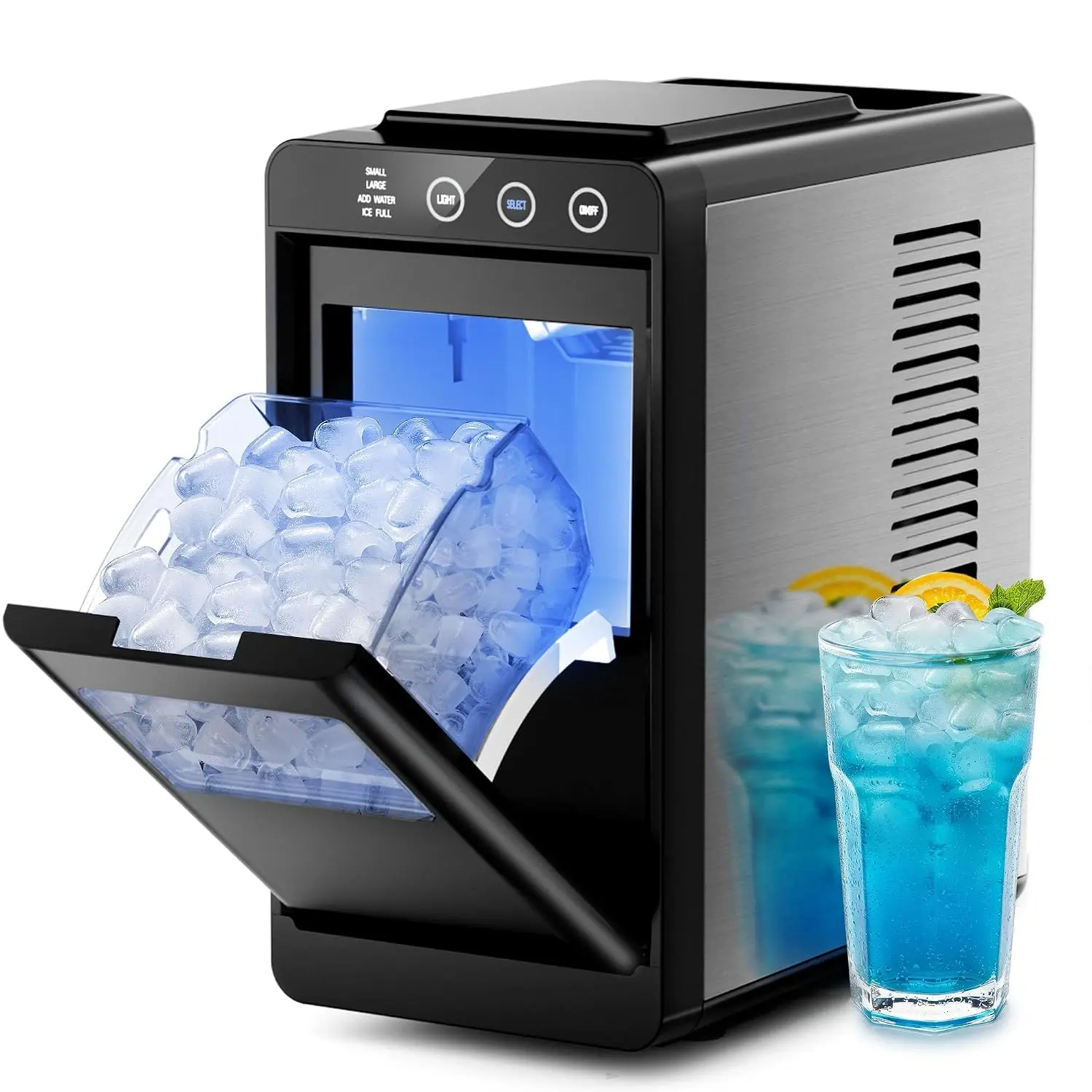 Portable Countertop Ice Maker, 26lbs/Day Output, Self-Cleaning, Compact Design with Internal Light, Selectable Ice Sizes for Kitchen/RV