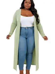 Mint To Be Longline Ribbed Duster Fitted Cardigan Top Blouse Long Sleeve Knee-Length Solid Knitted Winter Outfit Knitwear Womenswear Elegance Elegant Piece Basic Casual Minimalist