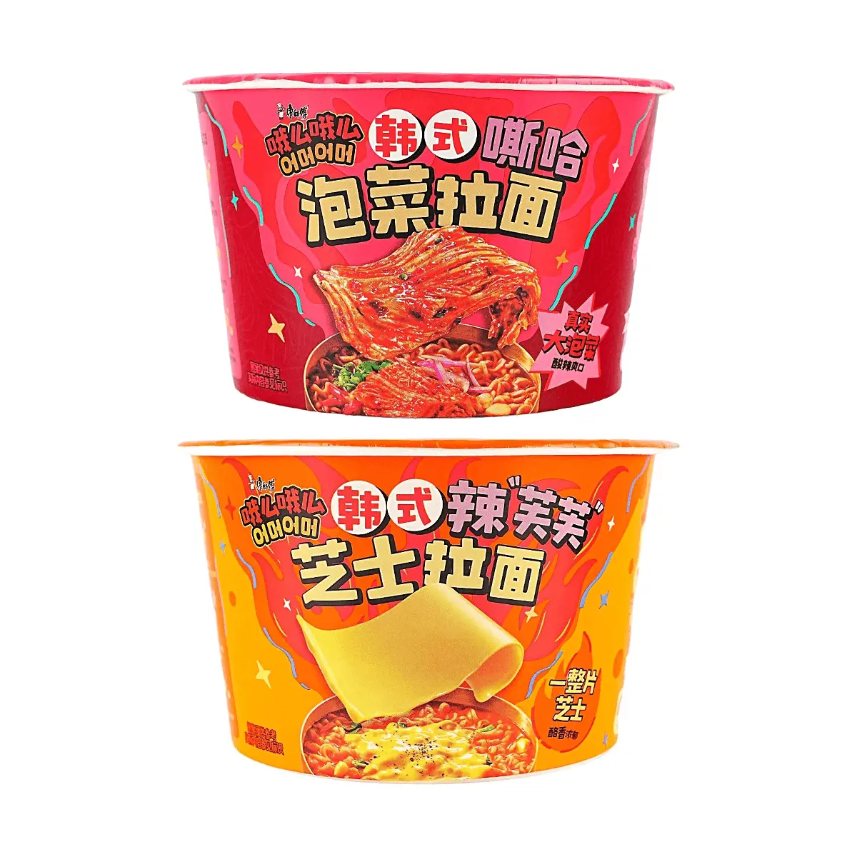 Master Kong Korean Spicy Kimchi Ramen & Cheesy Ramen Noodle Bowl - 5x Chili & Real Cheese, 236g