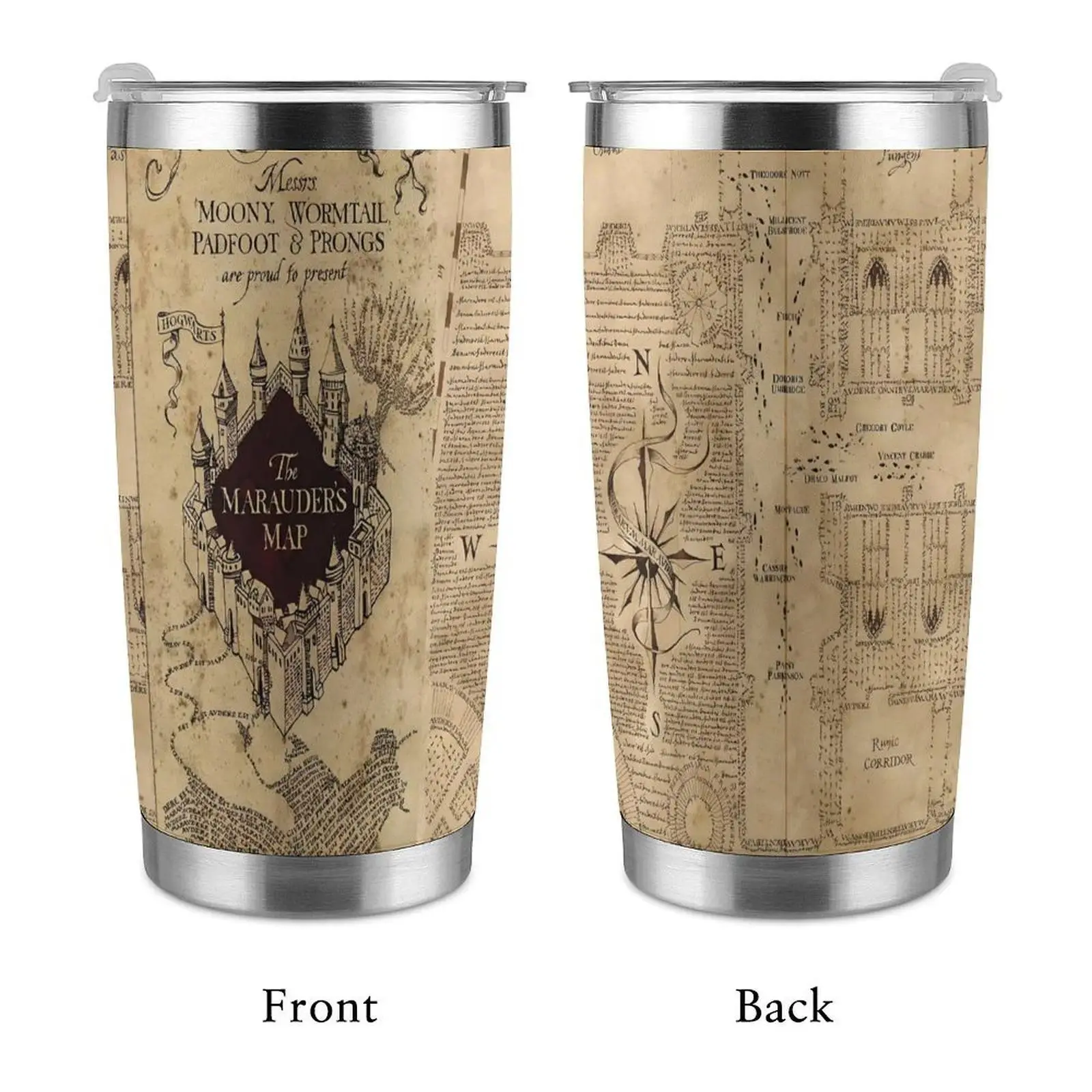 40oz Wizard Themed Stainless Steel Tumbler, Marauders Map Magic World Design Drinkware, Cute Fantasy Gift For Wizarding Fans, Halloween Christmas Birthday Present