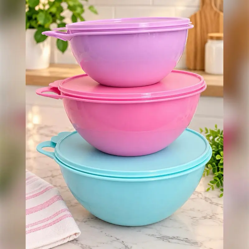 Thasta 3-Piece 4.5L Kitchen Preserving Container Set - Multi-Bowl Food Storage with Microwave Safe Kitchen Bowls for Everyday Use & Parties, Microwave Safe Bowls