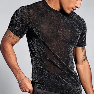 Men's Summer Mesh See-Through Crew Neck Short-Sleeve T-Shirt, Loose-Fit Top