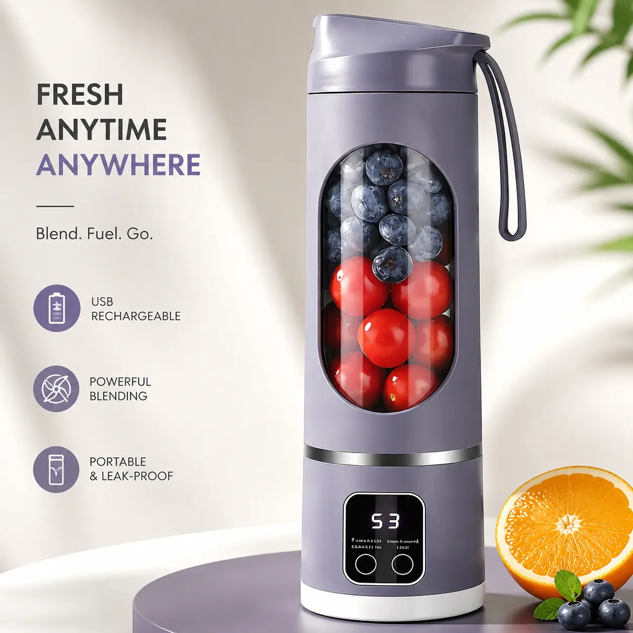 [2026 New] Mini Portable Blender Cup, USB Charging,Smart LED Display, Lightweight Travel Blender Bottle, Easy Cleaning, Leak Proof Design  Cool Gadgets, for Smoothies, Fresh Juice & Baby Food