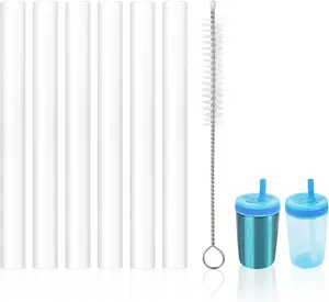 6 count Replacement Straws for  Kelso 15 oz, with 1 Cleaning Brush Plastic    Water Bottle Cup Replacement Straws Accessory for Zak