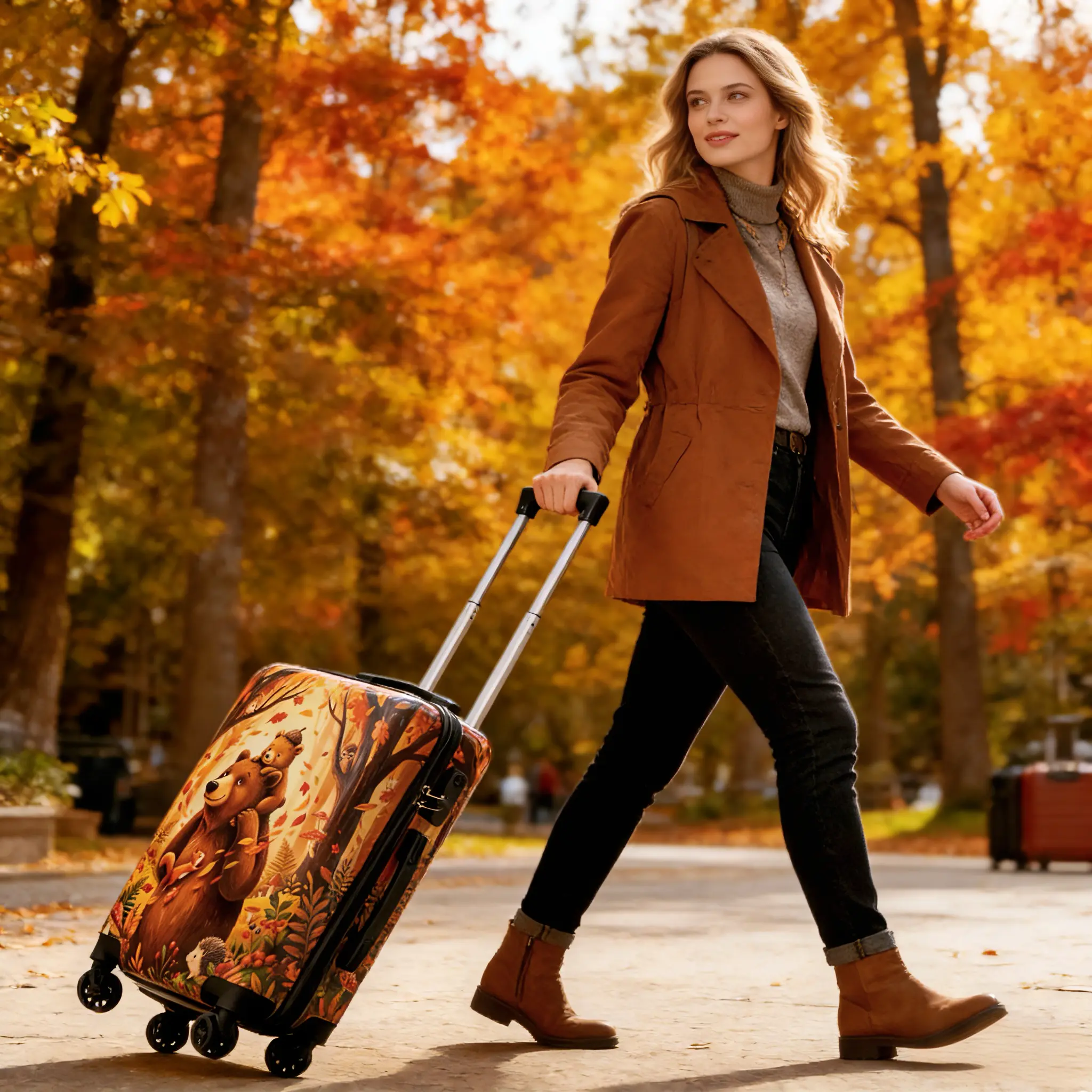 20-Inch Carry On Luggage, Cute Bear Print Hardshell Spinner Suitcase for Travelers, Lightweight 33L for Short Trips with TSA Lock, Push-Button Handle & Cover, 5.95 Lbs, Spinner Wheels, Printed Shell, Cute Look, 4 Wheels 360 Rotation, Pvc Abs, Anti-Theft,