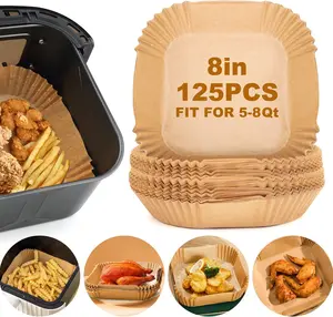 Air Fryer Paper Liners 125 Pieces Non-Stick Disposable Parchment Paper Square Bleach-Free for Easy Cleaning and Food Safety
