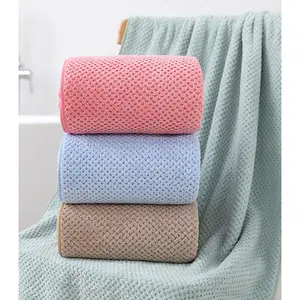 Household Bath Towel,Coral Fleece Oversized Thickened Pineapple Grid Pattern 3-Piece Set: Towels, Bath Towels & Hair Drying Towels,Absorbent Quick-Drying Towels & Hair Drying Towels