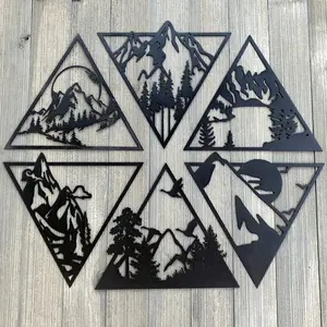 Mountain Scene Array Metal Sign Cutout - Experience the Great Outdoors At Home: Powder Coated Array With Mountains, Trees, Lakes, and More