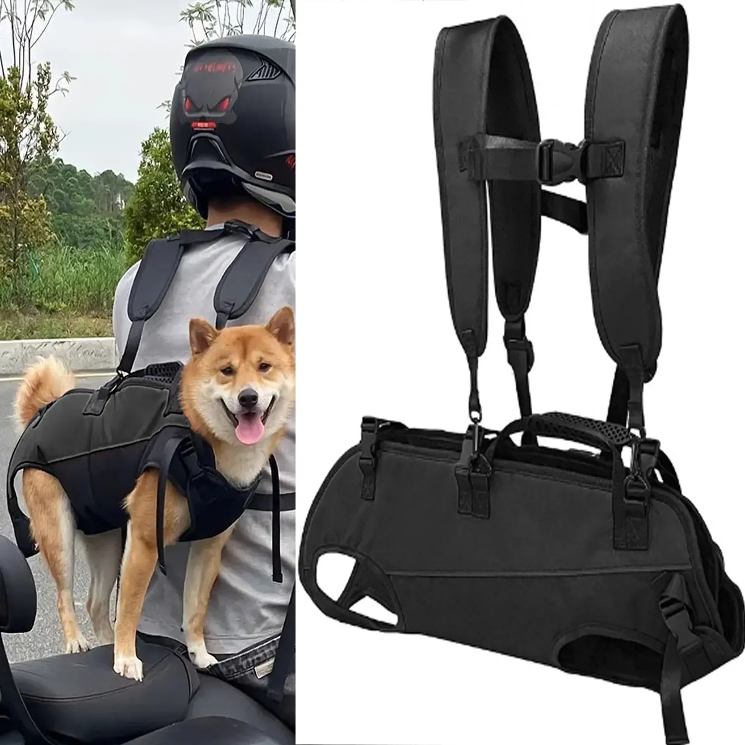 Dog outdoor backpack, dual-shoulder portable pet leash backpack, breathable and can be worn cross-body, pet supplies