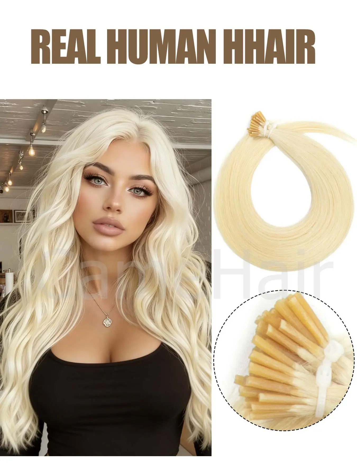 50Pcs 30G A Pack I Tip, Fusion Hair Extensions, Human Hair Extensions for woman, Natural Black Mix Silver Grey, k tip, u tip, darkest brown, jet black, blonde for Halloween