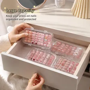 1 Piece Transparent Triple Fold Nail Art Storage Box, Large Capacity Portable Case for Storing and Organizing Press On False Nails