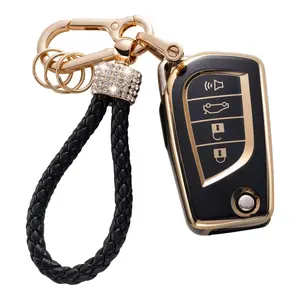 Toyota Keychain Protection Case Soft Tpu Key Cover Car Key Protector Compatible with 2019 Rav4 Le, Corolla Se/le, 2018 Camry Se/le, Flip Cover Remote Key Shell, Key Fob Protector Car Key Accessory