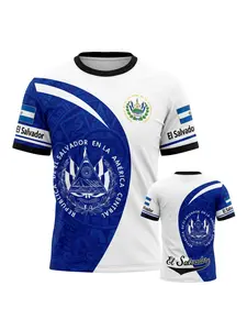 El Salvador Men's Short Sleeve Soccer Jersey, Sports Clothing, Ethnic Pattern, Casual Fitted Long Shirt, All Seasons H-Type Silhouette