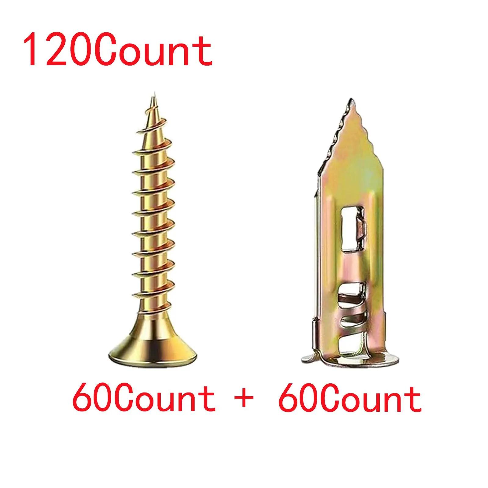 120 Count Drywall Self Drilling Anchors and Screws,Easy Application,No Drill or Holes in Wall,Heavy-Duty Zinc-Plated Steel Anchors with Self-Tapping Screws,Hollow Screws and Anchors for TV,Bicycle,Cabinet Fixing Accessories.