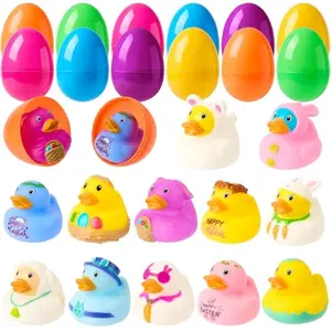 12pcs Prefilled Easter Eggs with Rubber Ducks, Easter Bath Duckies Basket Stuffers for Toddlers & Babies, Bathtub Toys Easter Egg Hunt, Classroom Prizes for Kids