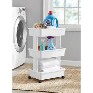 Mainstays 3-Tier Plastic Rolling Laundry Cart, Arctic White