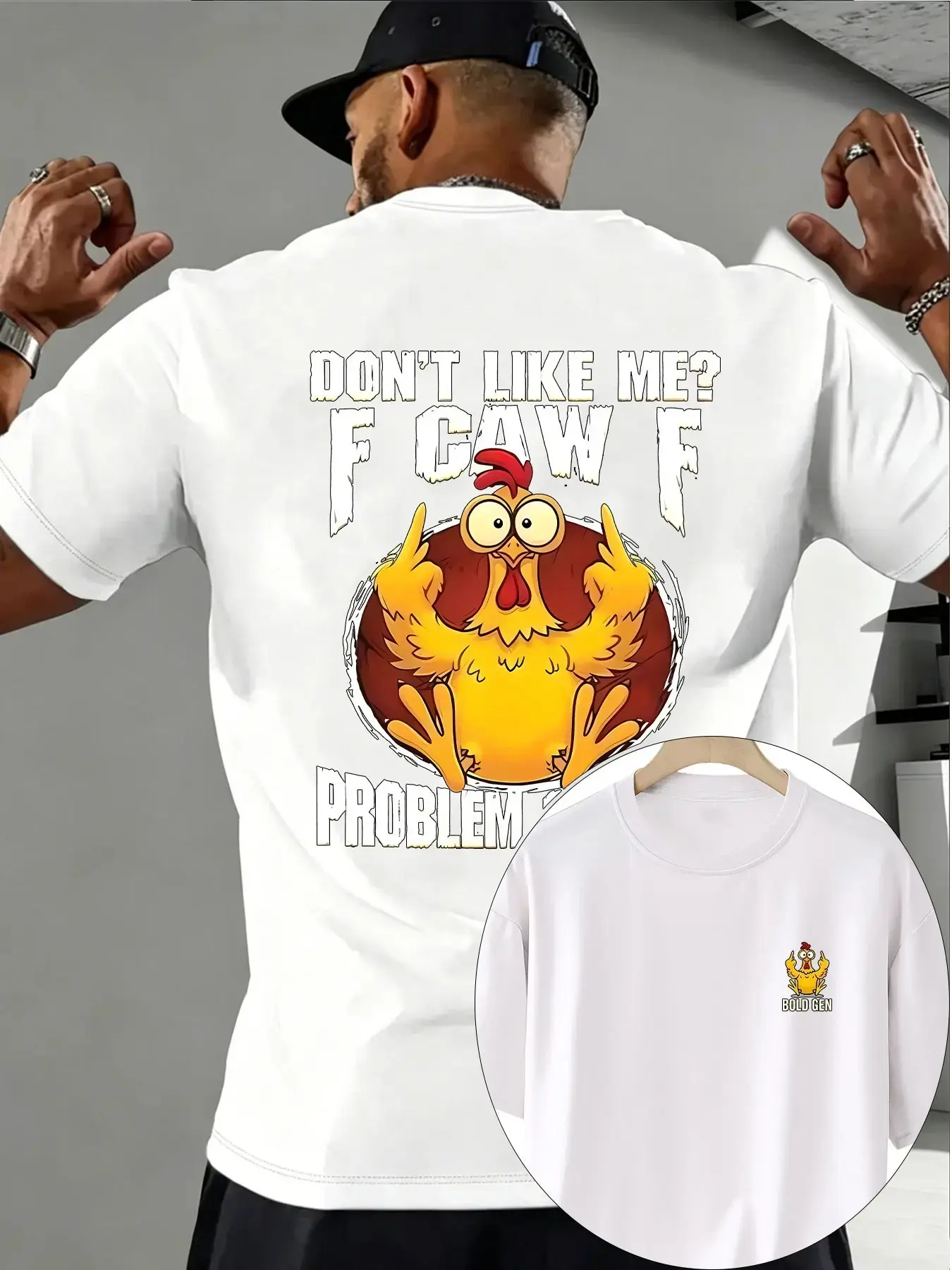 Men's Cartoon Turkey Print T-Shirt, Casual Short Sleeve Round Neck, Knit Fabric, Comfortable for Leisure and Home Wear