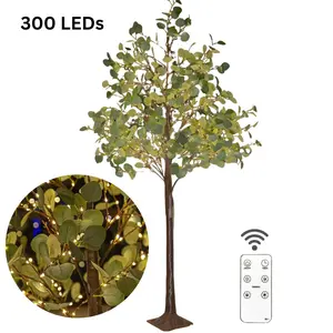 5.9ft Lighted Eucalyptus Tree with  300 Warm White LED Fairy Lights, for Holiday Decor - Dimmable, UL Certified, Waterproof - Ideal for Indoor and Outdoor Decoration