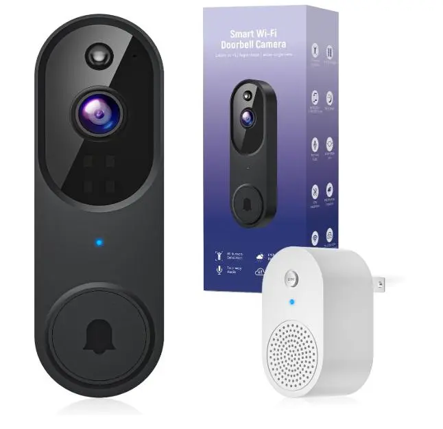 Smart 1080p Video Doorbell Camera with AI Human Detection & 2-Way Audio Live View Night Vision 2.4G WiFi Wireless Doorbell Receiver Cloud Storage Optional