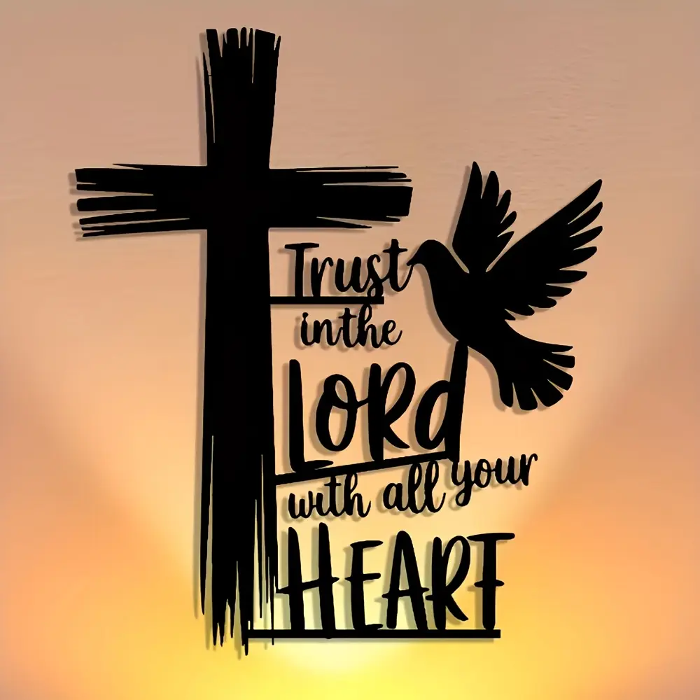 1 piece of "trust the master" metal wall decoration - abstract cross and pigeon design, suitable for home and office decoration, Religious Home Decor, Spiritual Decor, perfect housewarming gift
