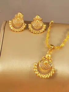 Gold Plated Copper Material Matching Jewelry Set, Pendant Earrings Set, Adjustable Design 18k Wedding Ready Party Gift, Elegant Women's Accessories