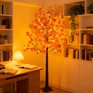LED Artificial Maple Tree, 6 Feet, Orange Maple Leaves, Perfect for Home Indoor String Lights, Holiday Parties, Weddings, Birthdays, Festivals, Proposals, Anniversaries, Graduation Season, Easter, Year-Round Seasonal Decorations